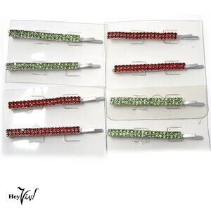 8 Red & Green Rhinestone Bobby Pins -Retro Sparkle
